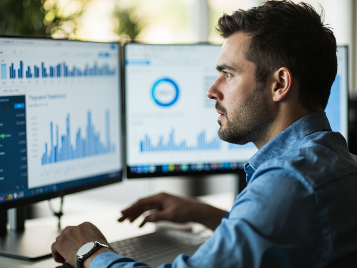 Marketing professional analyzing B2B lead generation results from a content marketing campaign