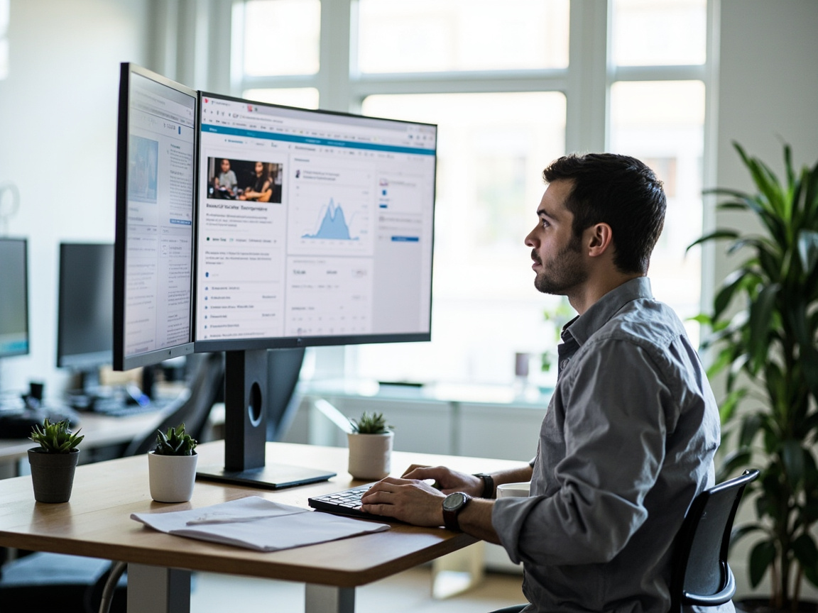 business owner using analytics tools and CRM software to track content marketing ROI across multiple platforms