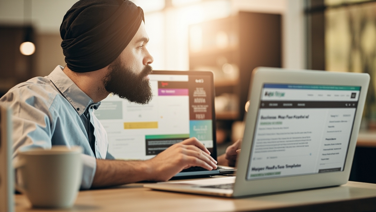 Small business owner comparing a DIY website builder and a managed professional website on two laptops