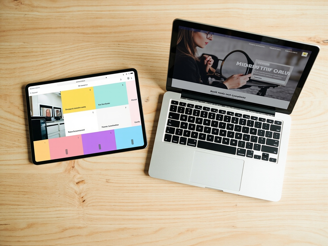 Tablet showing a DIY website builder template beside a laptop displaying a managed professional website design