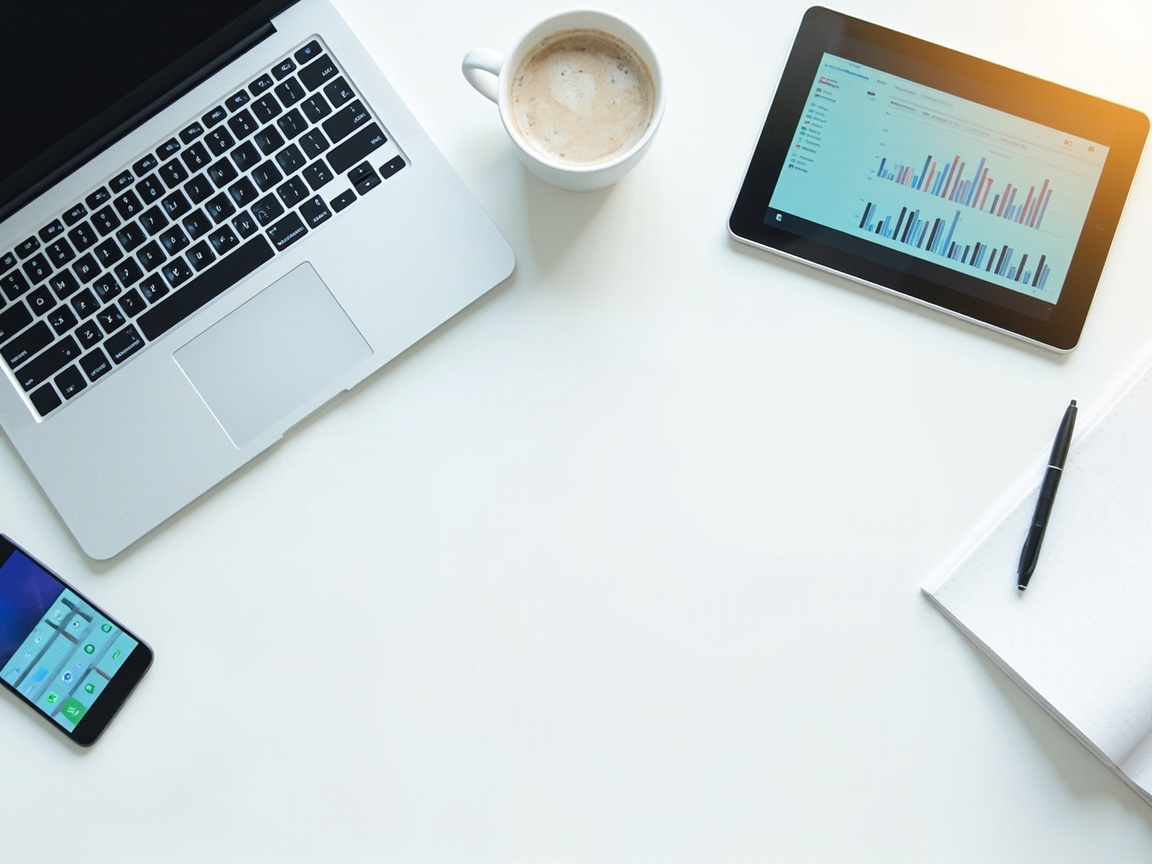 Laptop, phone, and tablet displaying different ecommerce digital marketing channels on a desk