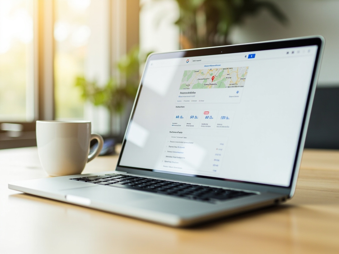 Laptop displaying Google Map Pack results for a local business SEO search