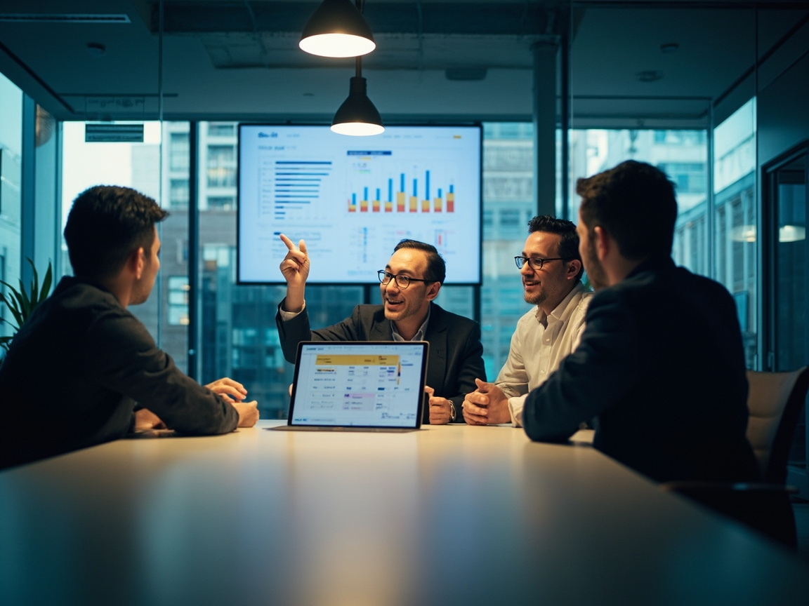 SEO agency team presenting campaign results and case study data to a client