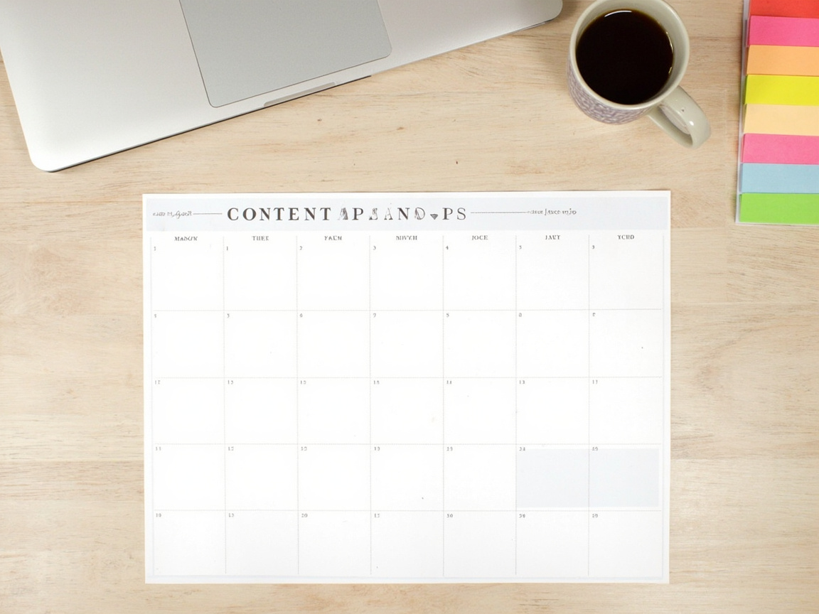 content planning calendar and laptop on a desk representing a topical authority building content strategy