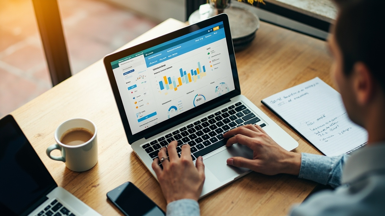 Business owner reviewing a social media analytics dashboard to measure social media ROI