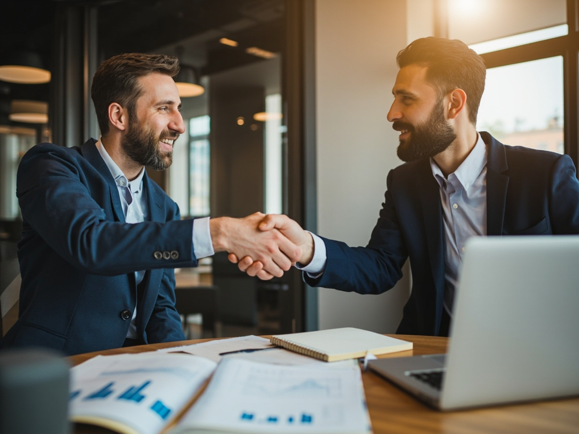 Business marketing manager partnering with an outside SEO consultant in a hybrid in-house and agency model