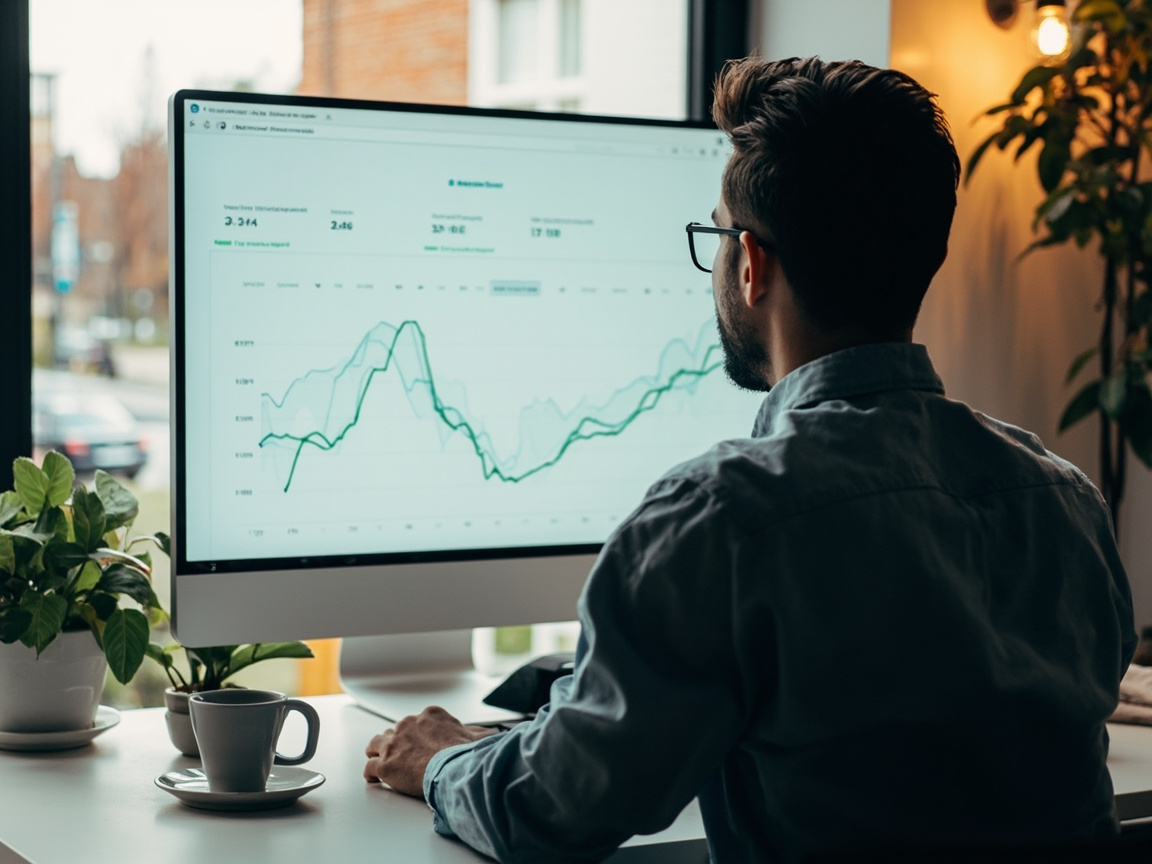 Business owner reviewing website performance analytics on a managed professional website dashboard