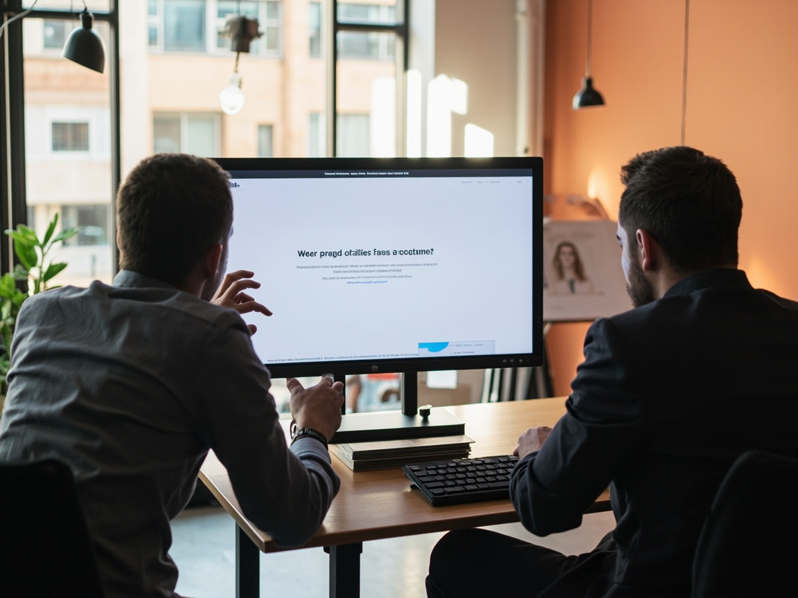 Web designer reviewing a managed professional website design with a small business client