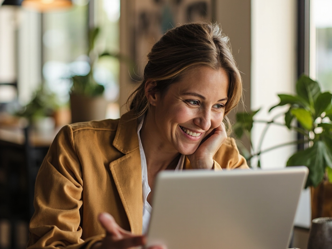 Small business owner confidently reviewing a professionally managed website on a tablet, the smart alternative to a set-it-and-forget-it approach