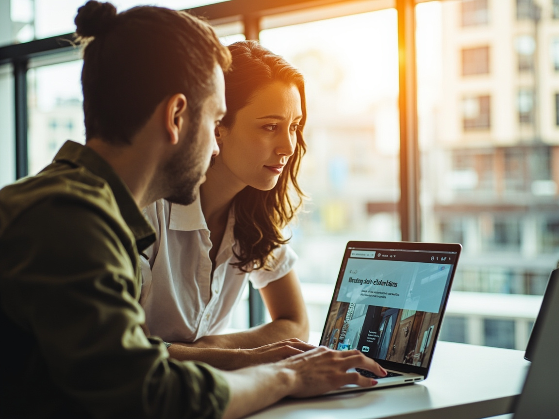 Web designer and small business client collaborating on a professional website project timeline
