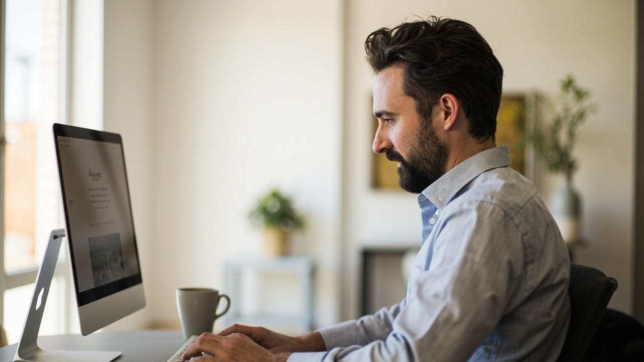 Small business owner reviewing a professional website design on a desktop monitor