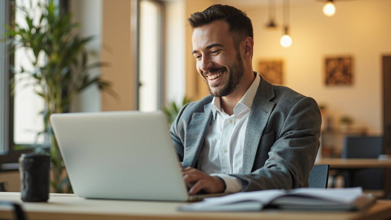 Small business owner reviewing a professional website without agency prices on a laptop