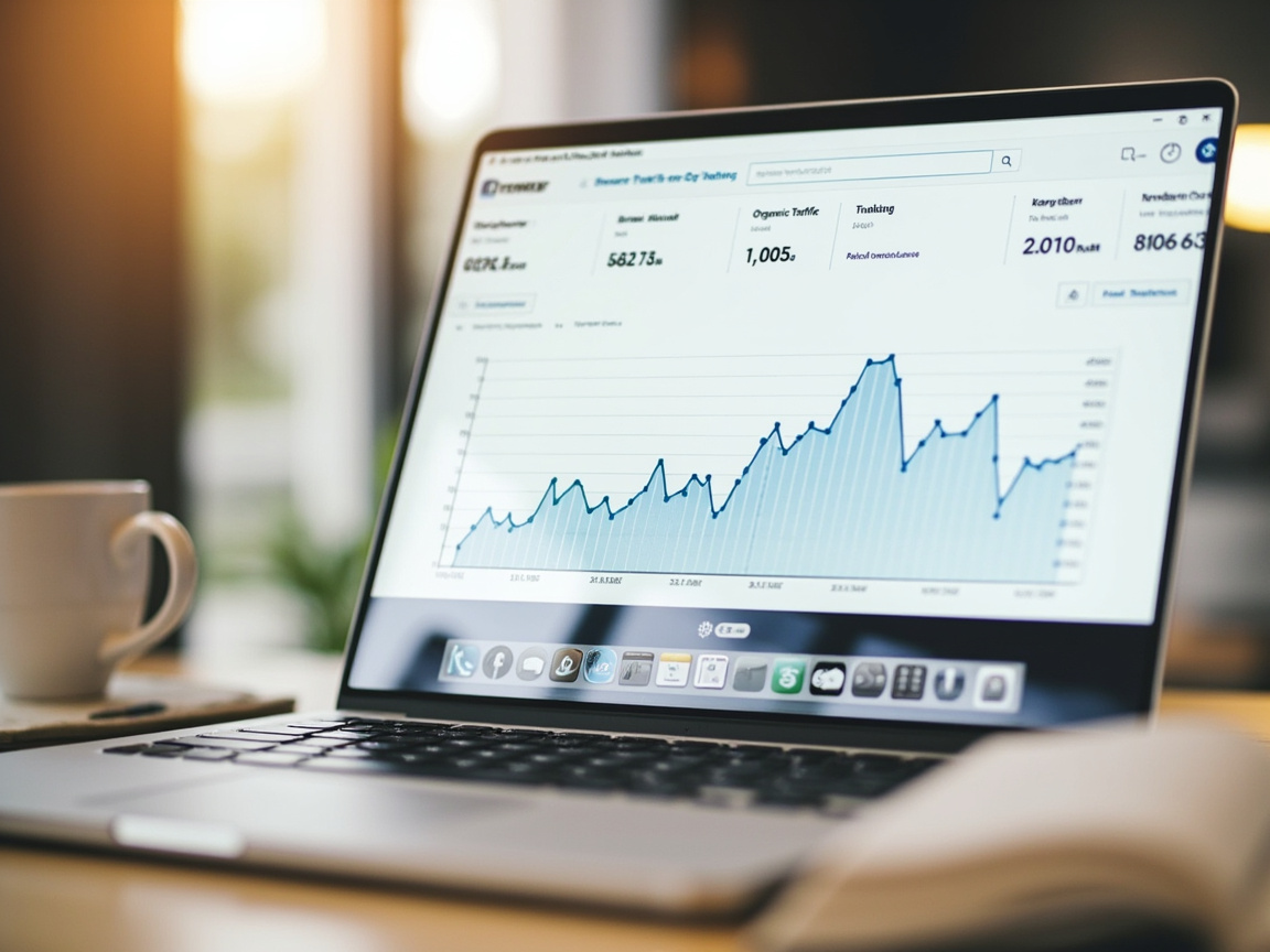 Content marketing analytics dashboard showing organic search traffic growth for a startup