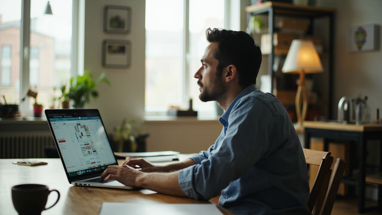 Small business owner looking concerned at an outdated website on a laptop, illustrating the risks of a set-it-and-forget-it website