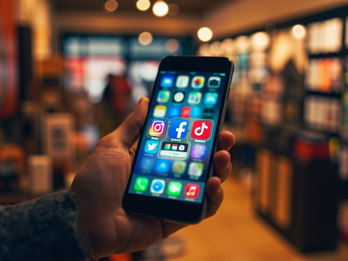 Smartphone showing social media platform icons to help small business owners decide where to build their presence