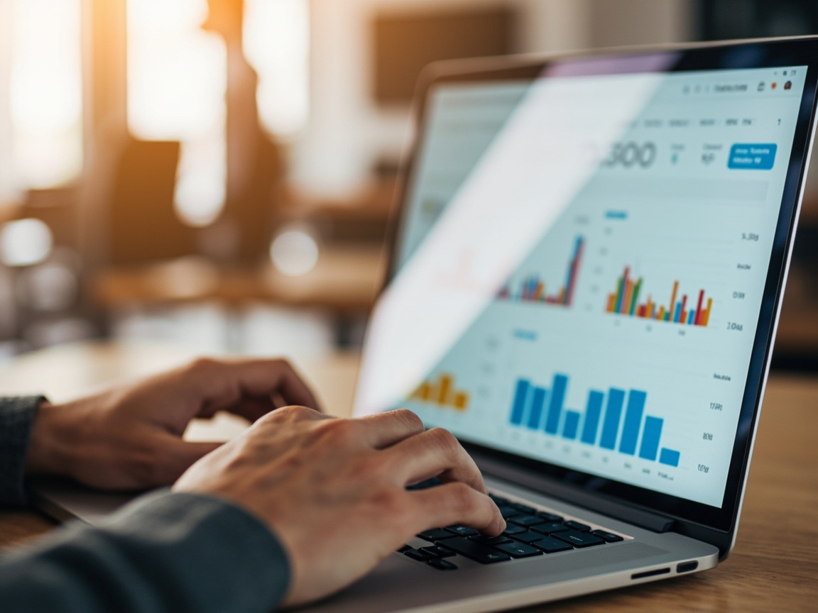 Website analytics dashboard on a laptop showing charts and data that require regular human review for website maintenance