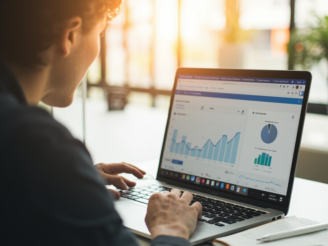 Business professional auditing website performance analytics to identify conversion problems